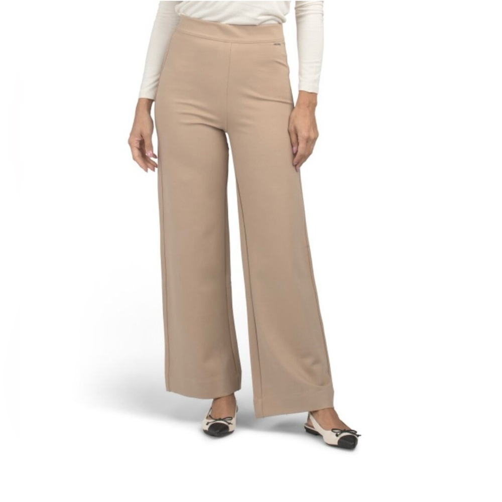 Elie Tahari Tan Wide Leg Cropped Linen‎ Pants Classic Office Resort